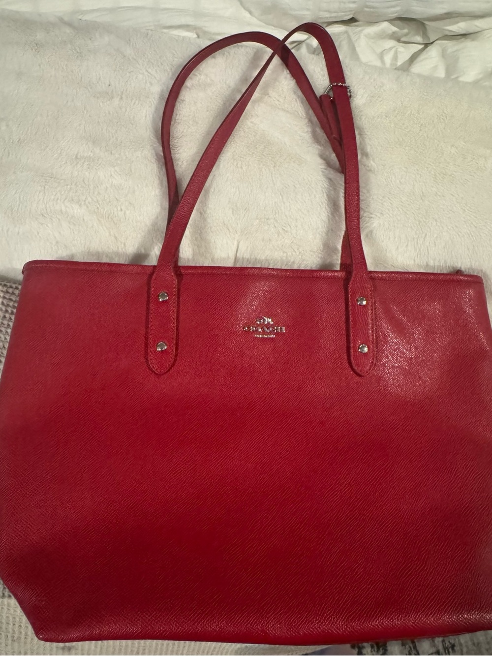 Coach Red crossgrain leather Tote Bag with top zip